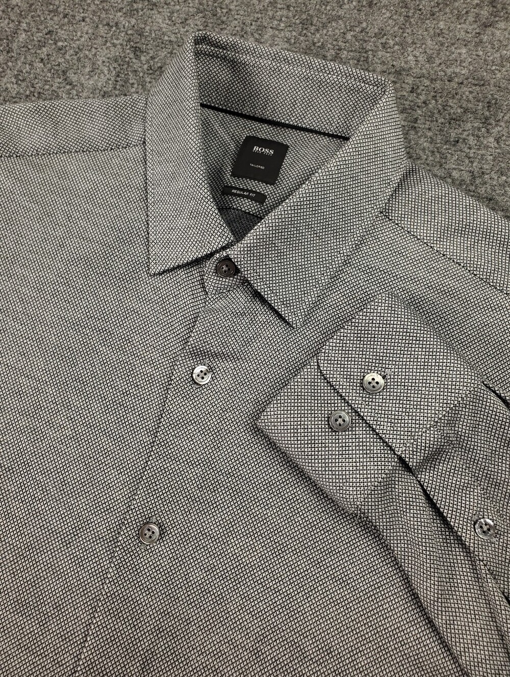 Hugo Boss Tailored T Landon Button Up Shirt Large Regular Gray Black Albini